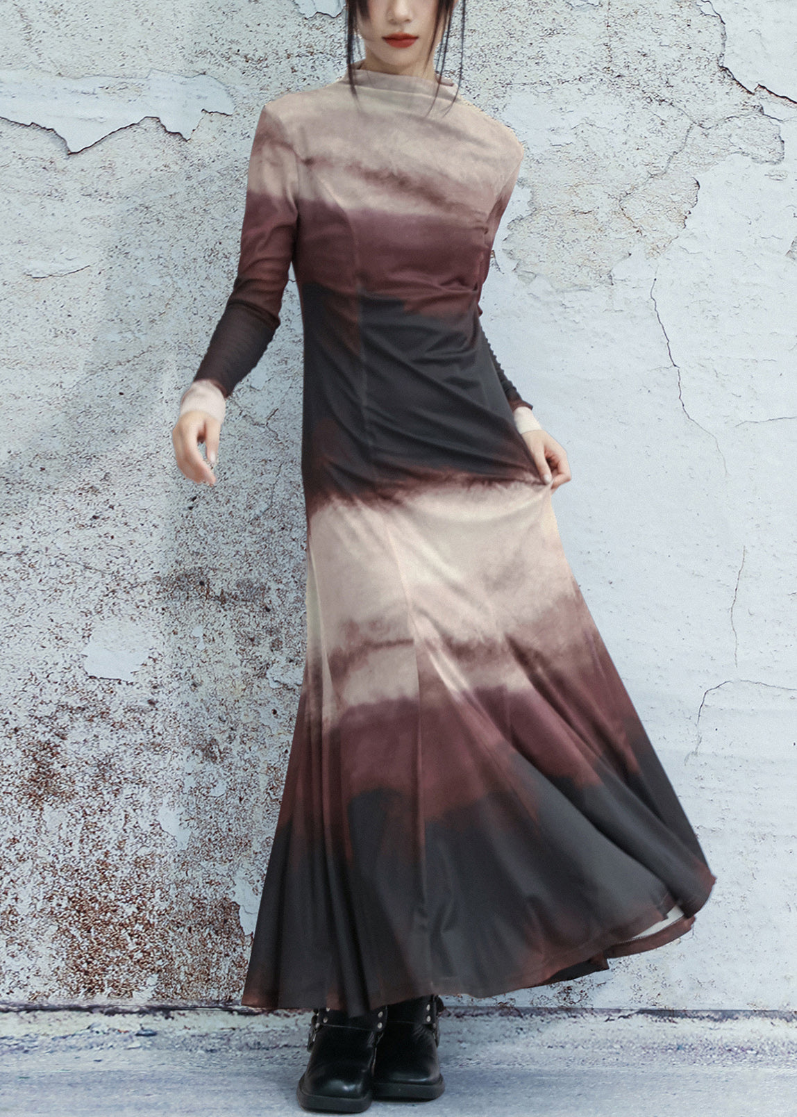Mock Neck Long Sleeve Fit and Flare Maxi Dress - View 2