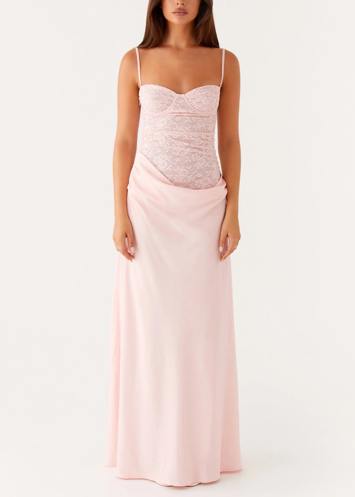 Lace Corset Cowl Drape Spaghetti Strap Column Maxi Gown - View 2
