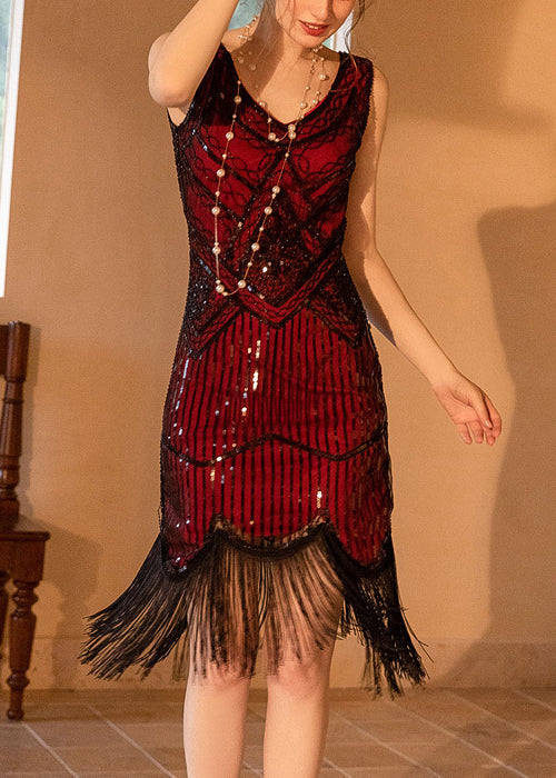 Sequin Beaded Art Deco Fringe Sleeveless Flapper Cocktail Dress - View 3