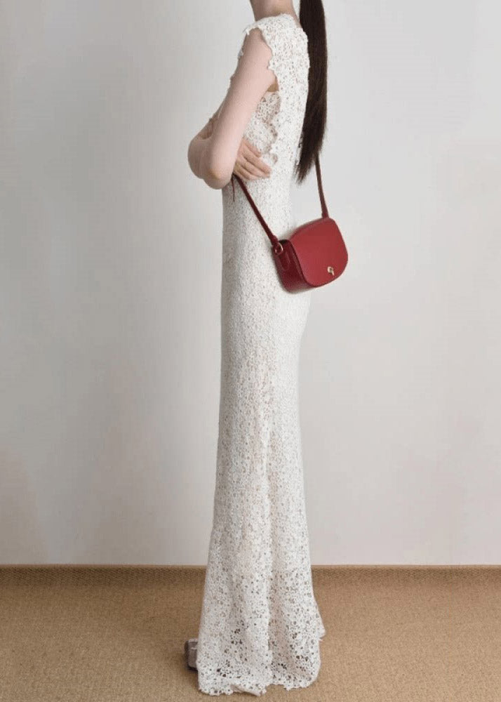 Crochet Lace V-Neck Cap Sleeve Slim Maxi Dress - View 4
