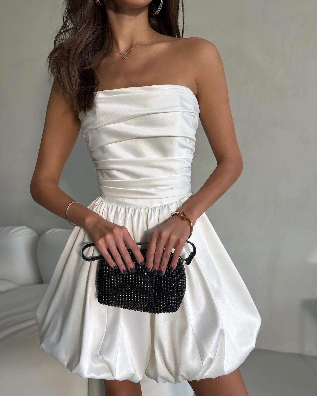 Satin Strapless Ruched Bubble Hem Mini Party Dress - View 4