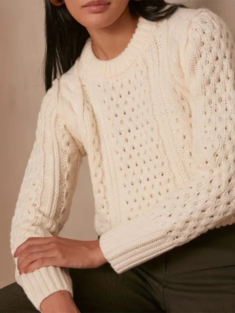 Crochet Round Neck Long Sleeve Sweater