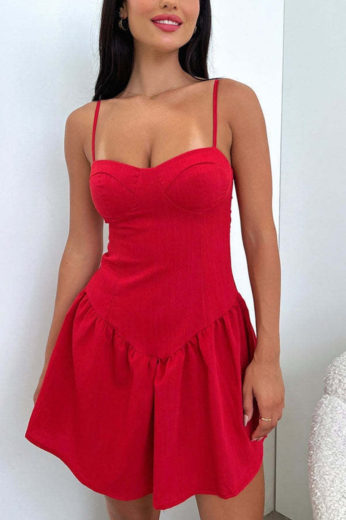 Spaghetti Strap Sweetheart Corset Drop Waist Mini Dress
