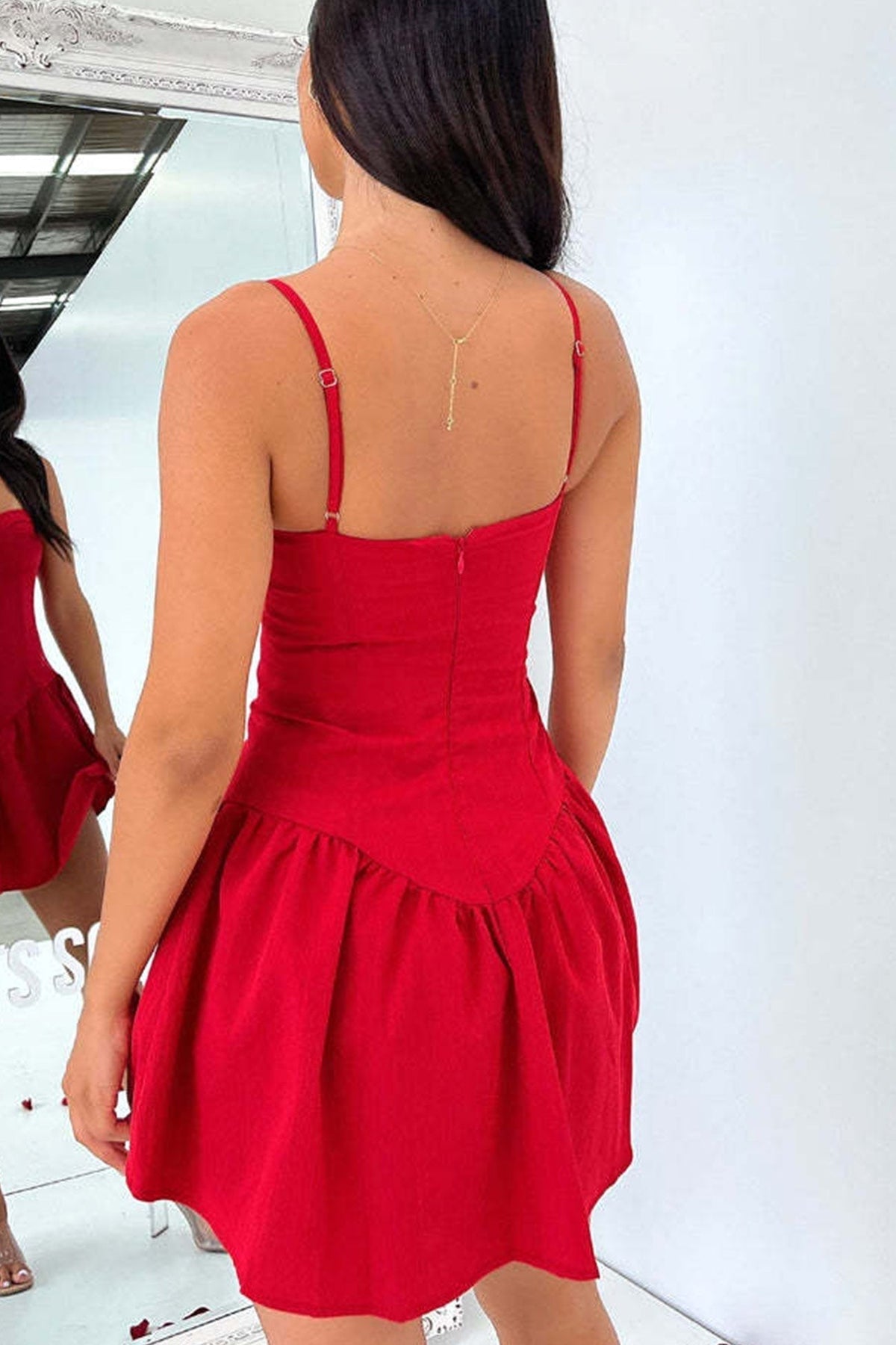 Spaghetti Strap Sweetheart Corset Drop Waist Mini Dress - View 3