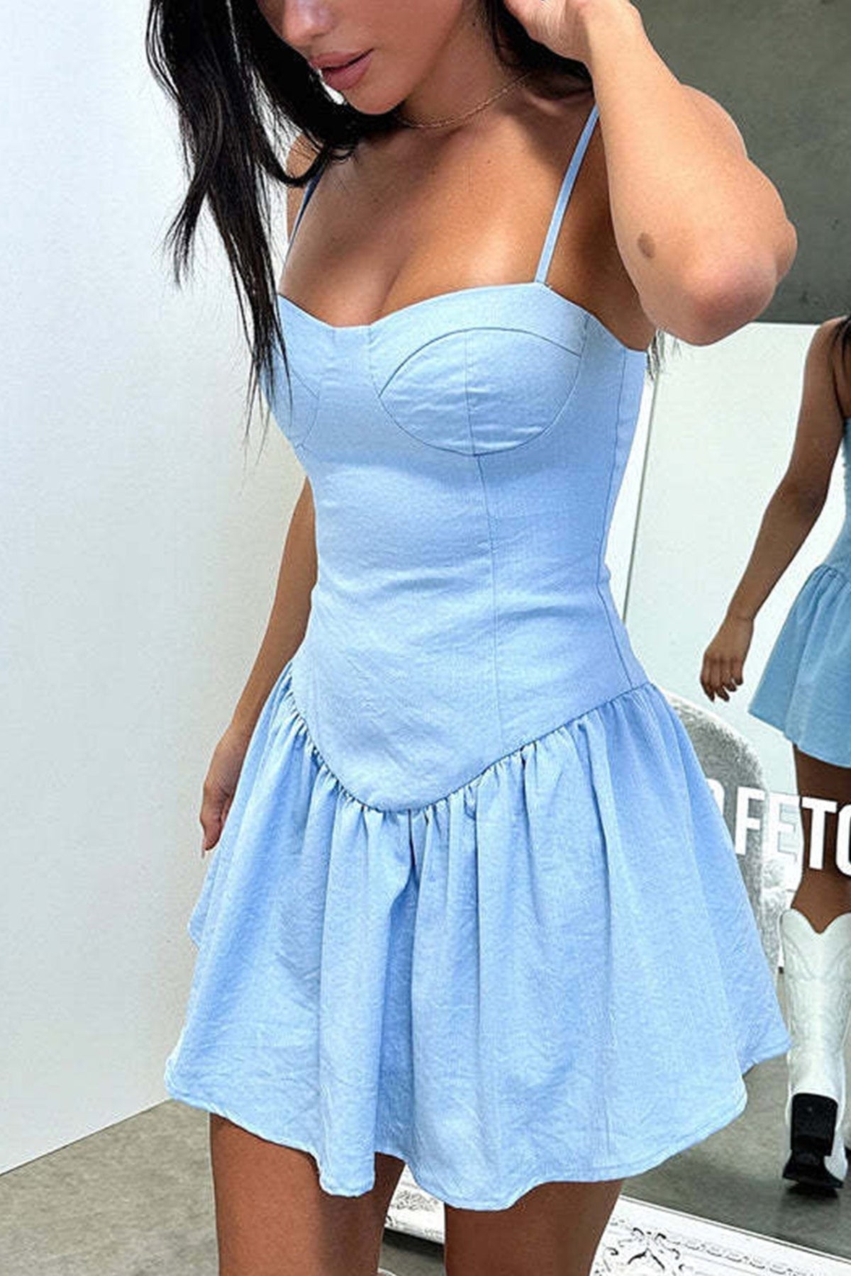 Spaghetti Strap Sweetheart Corset Drop Waist Mini Dress - View 21