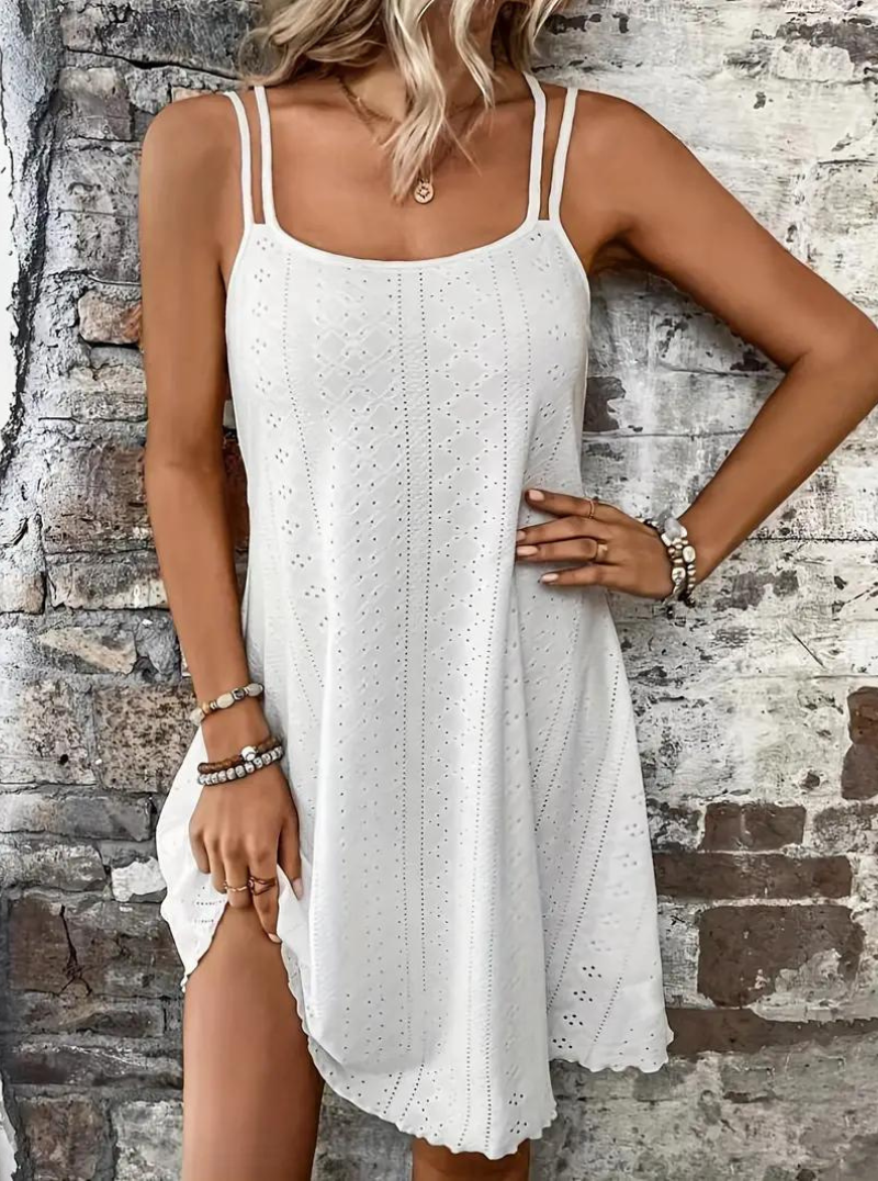 Eyelet Lace Spaghetti Strap Scalloped Hem Summer Mini Dress - View 10