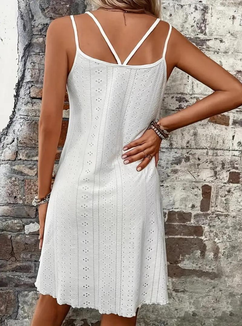 Eyelet Lace Spaghetti Strap Scalloped Hem Summer Mini Dress - View 11