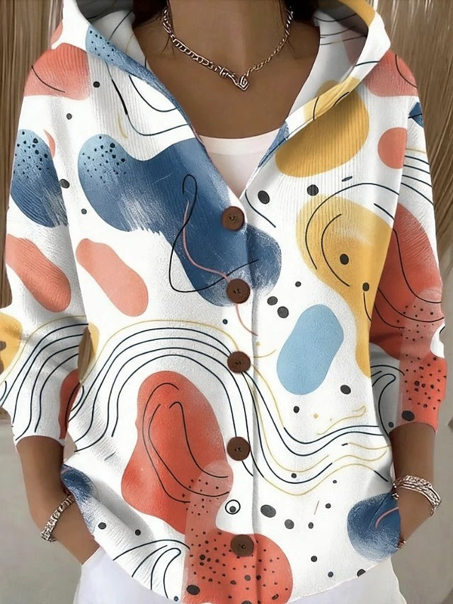 Abstract Print Hooded Button Front Long Sleeve Shirt 3
