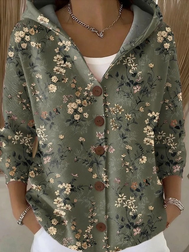 Abstract Print Hooded Button Front Shirt 4