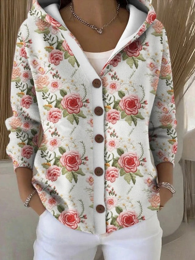 Abstract Print Hooded Button Front Shirt 5