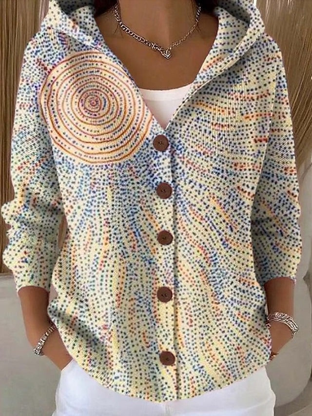 Abstract Print Hooded Button Front Shirt 6