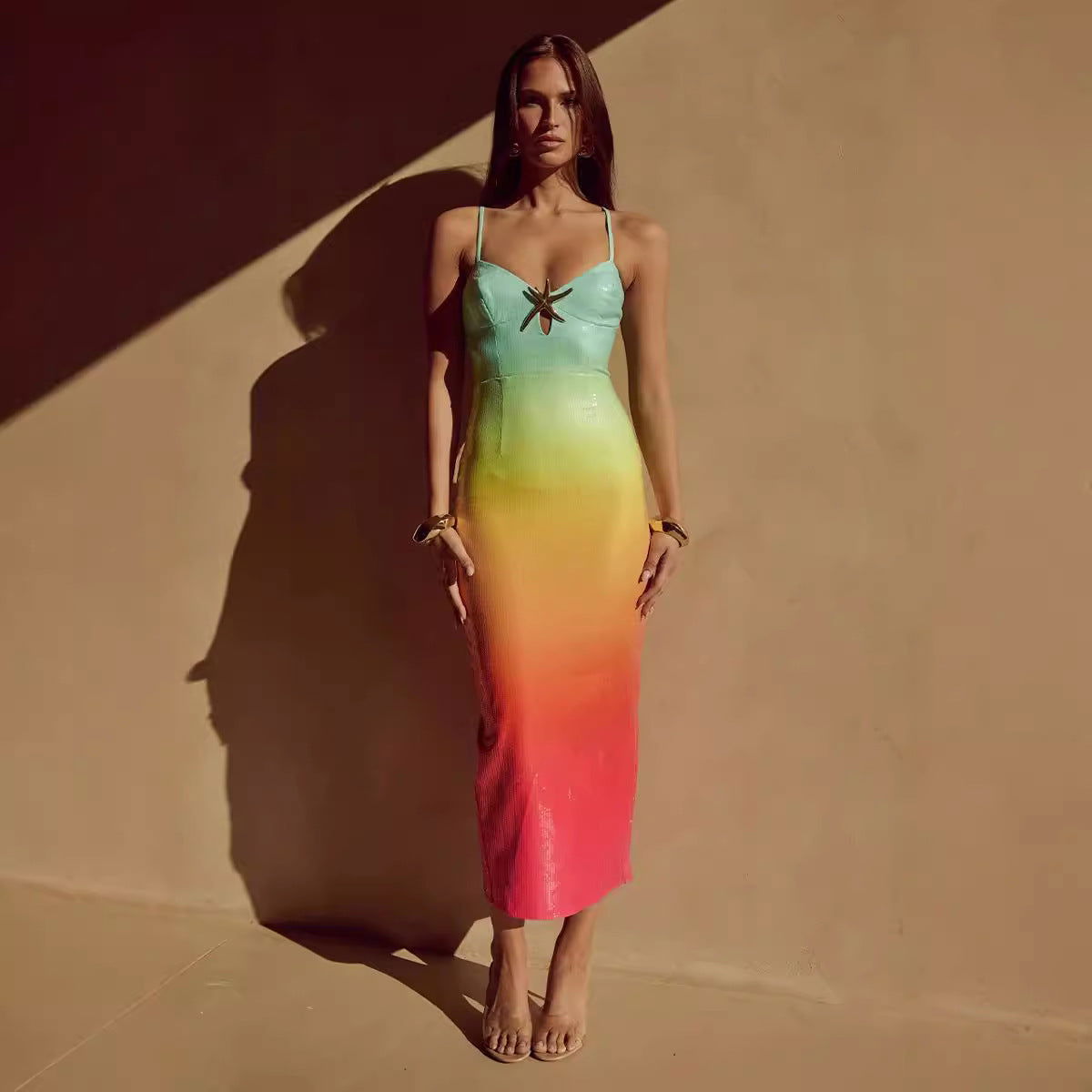 Sequin Sweetheart Cut Out Spaghetti Strap Bodycon Maxi Dress - View 7