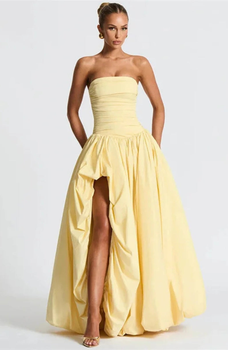 Strapless High Split Lace-Up Back Maxi Dress - View 7