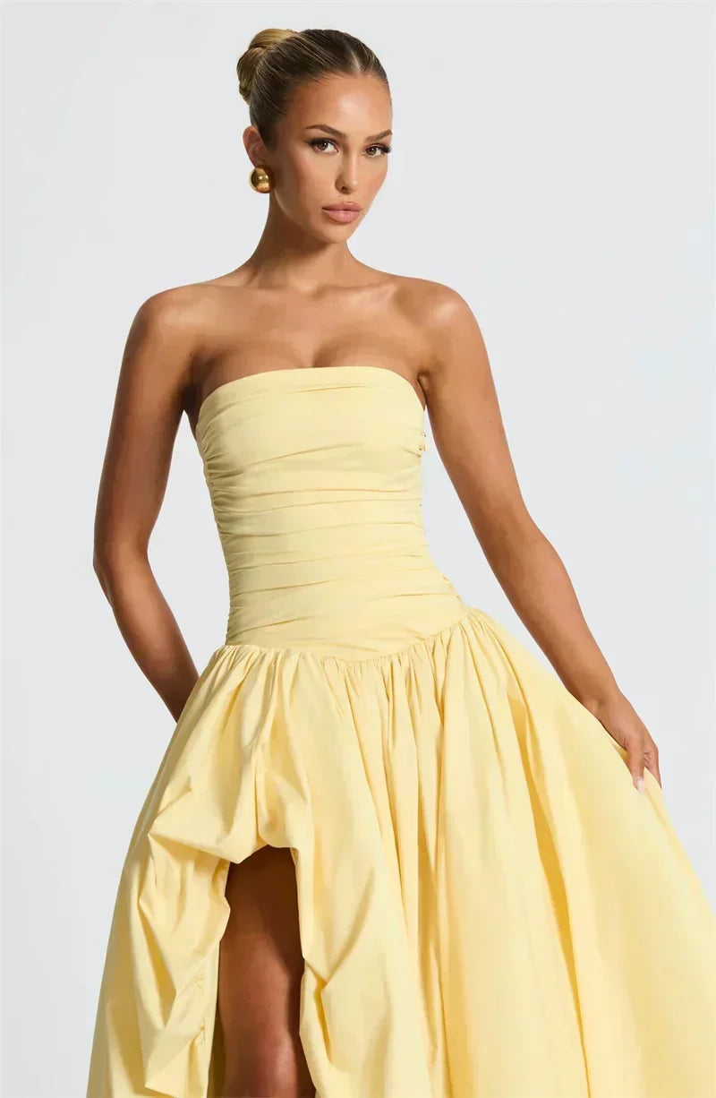 Strapless High Split Lace-Up Back Maxi Dress - View 9