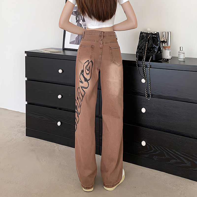 Letter Print Fashion Y2K Demin Jeans