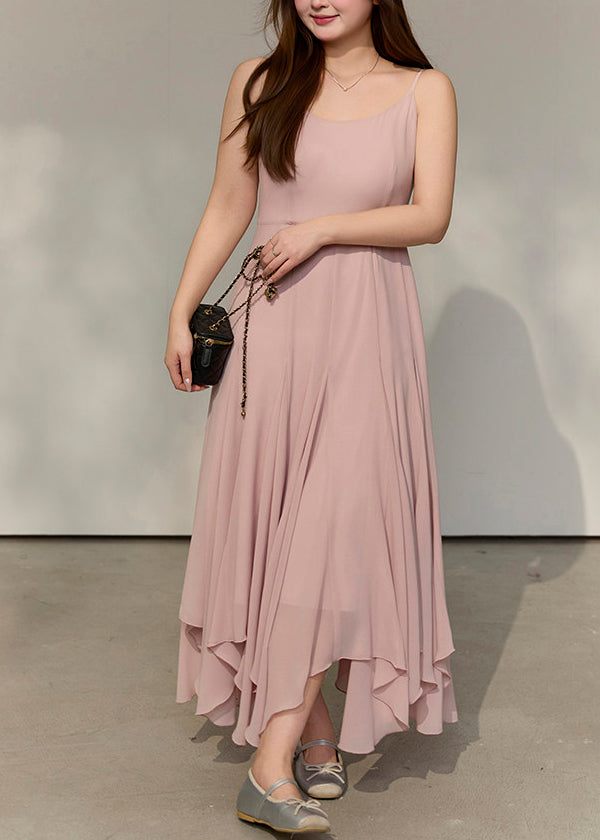 Style Pink Exra Large Hem Draping Chiffon Spaghetti Strap Dress Summer - View 4