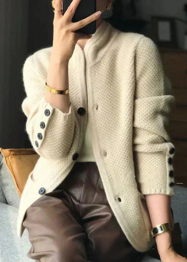 Stand Collar Button Front Waffle Knit Cardigan 4