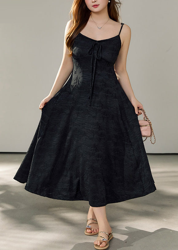 Jacquard Floral Tie Front Spaghetti Strap A-Line Midi Dress - View 2