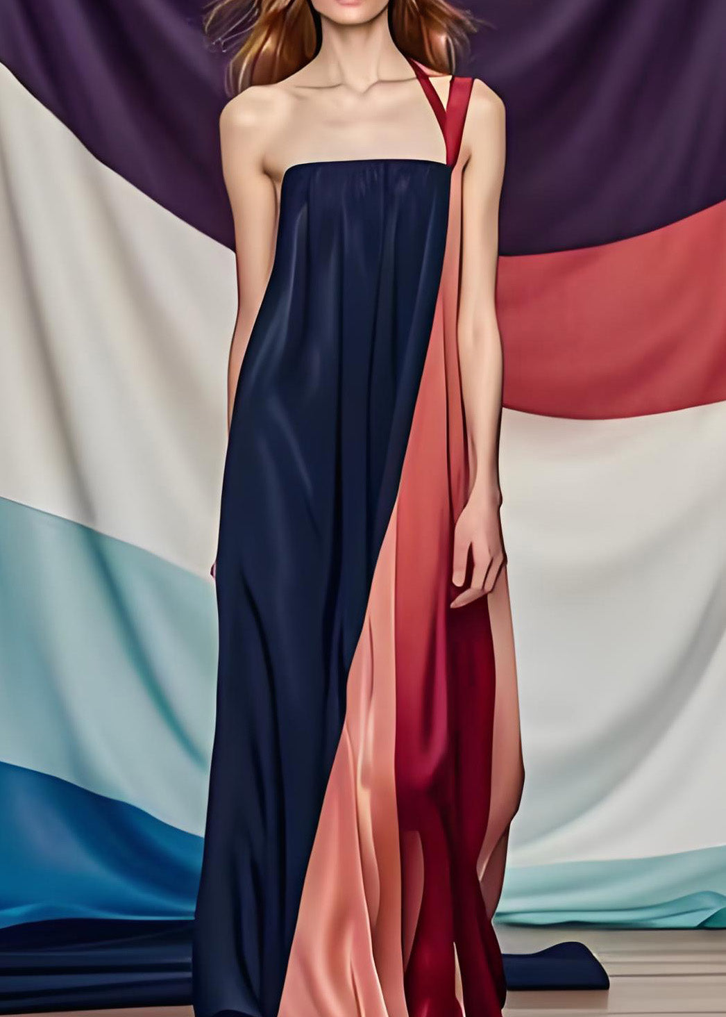 Satin One Shoulder Panel Drape Column Maxi Gown - View 3