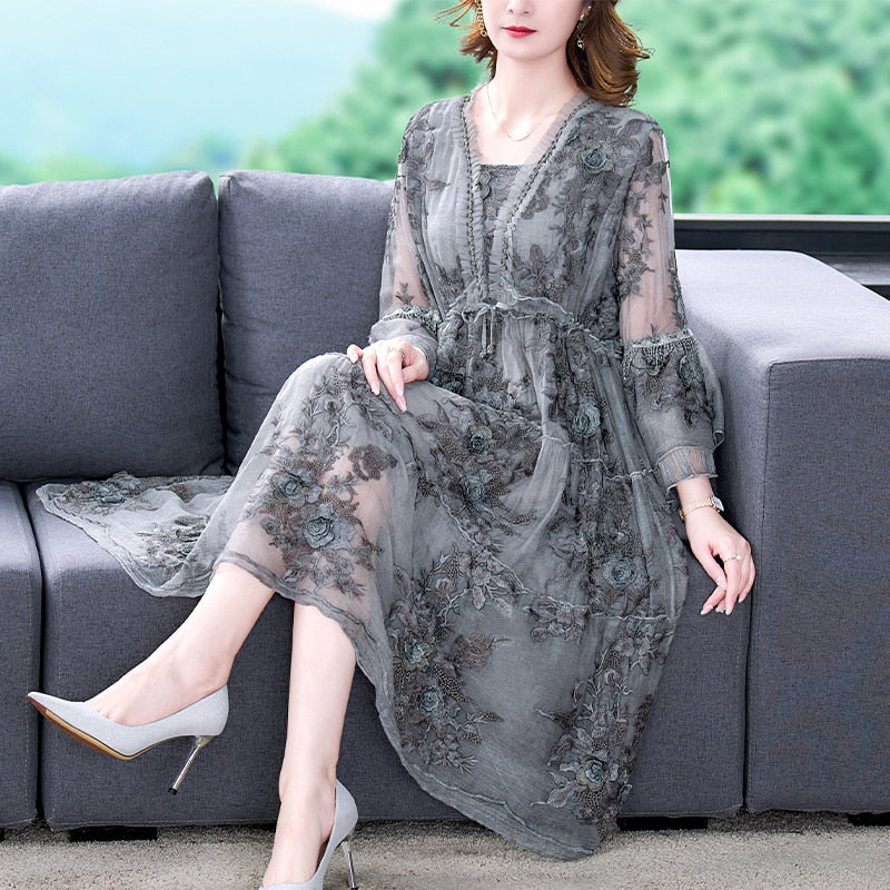Silk Floral Cut Out Midi Dress - View 2
