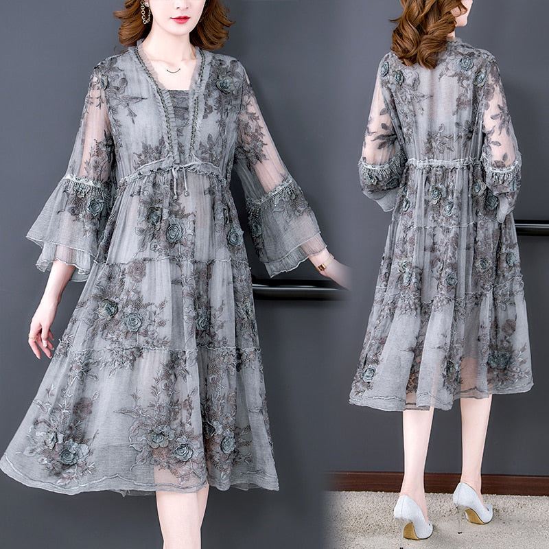 Silk Floral Cut Out Midi Dress - View 5