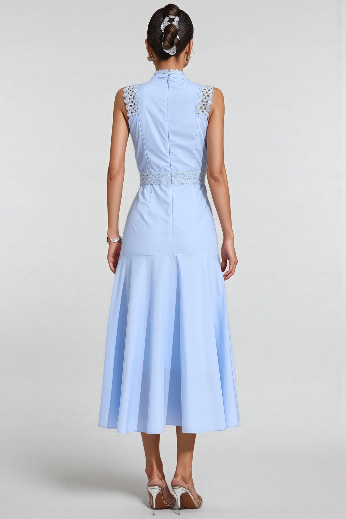 Arwty Blue Sleeveless Lace Midi Dress - View 6