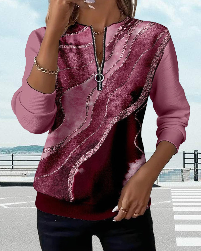 Marble Print Quarter Zip Mock Neck Sweatshirt 8