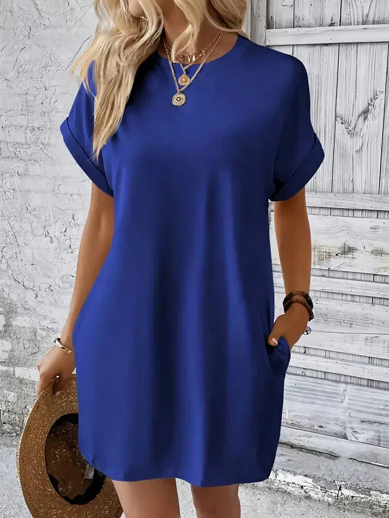 Short Sleeve Crew Neck Pocket T-Shirt Mini Dress - View 13