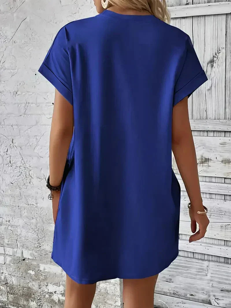 Short Sleeve Crew Neck Pocket T-Shirt Mini Dress - View 6