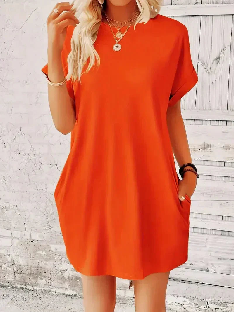 Short Sleeve Crew Neck Pocket T-Shirt Mini Dress - View 14