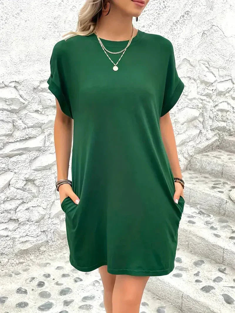 Short Sleeve Crew Neck Pocket T-Shirt Mini Dress - View 16