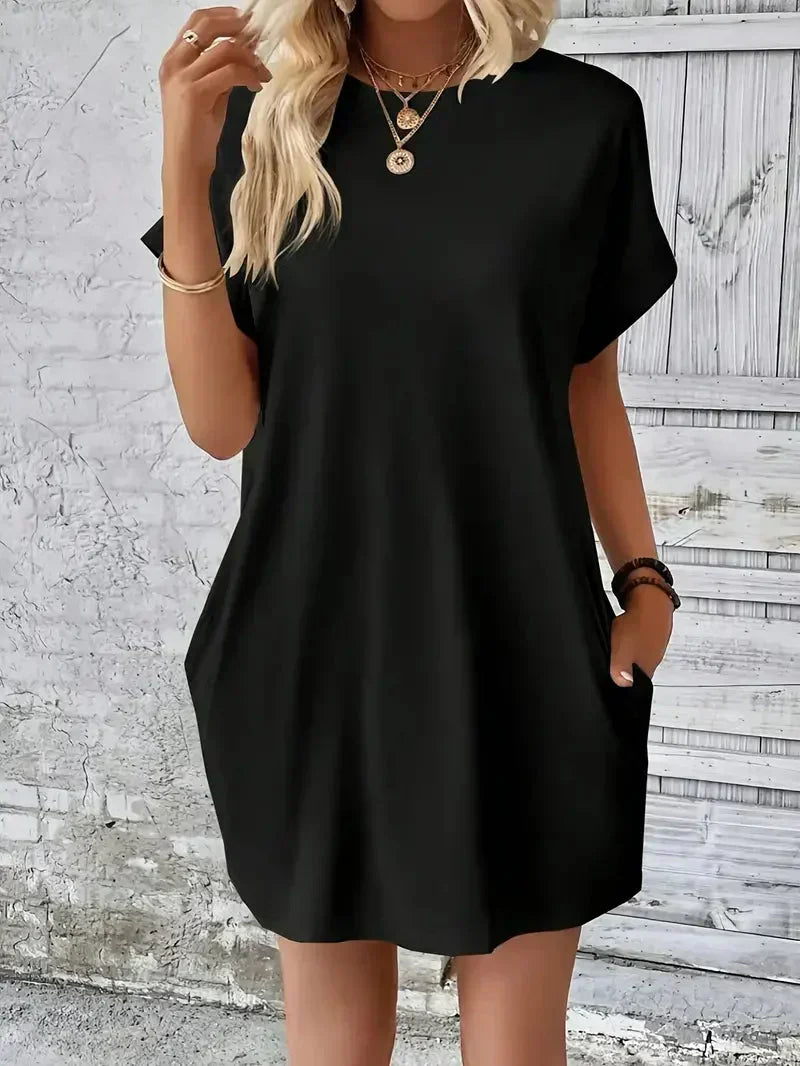 Short Sleeve Crew Neck Pocket T-Shirt Mini Dress