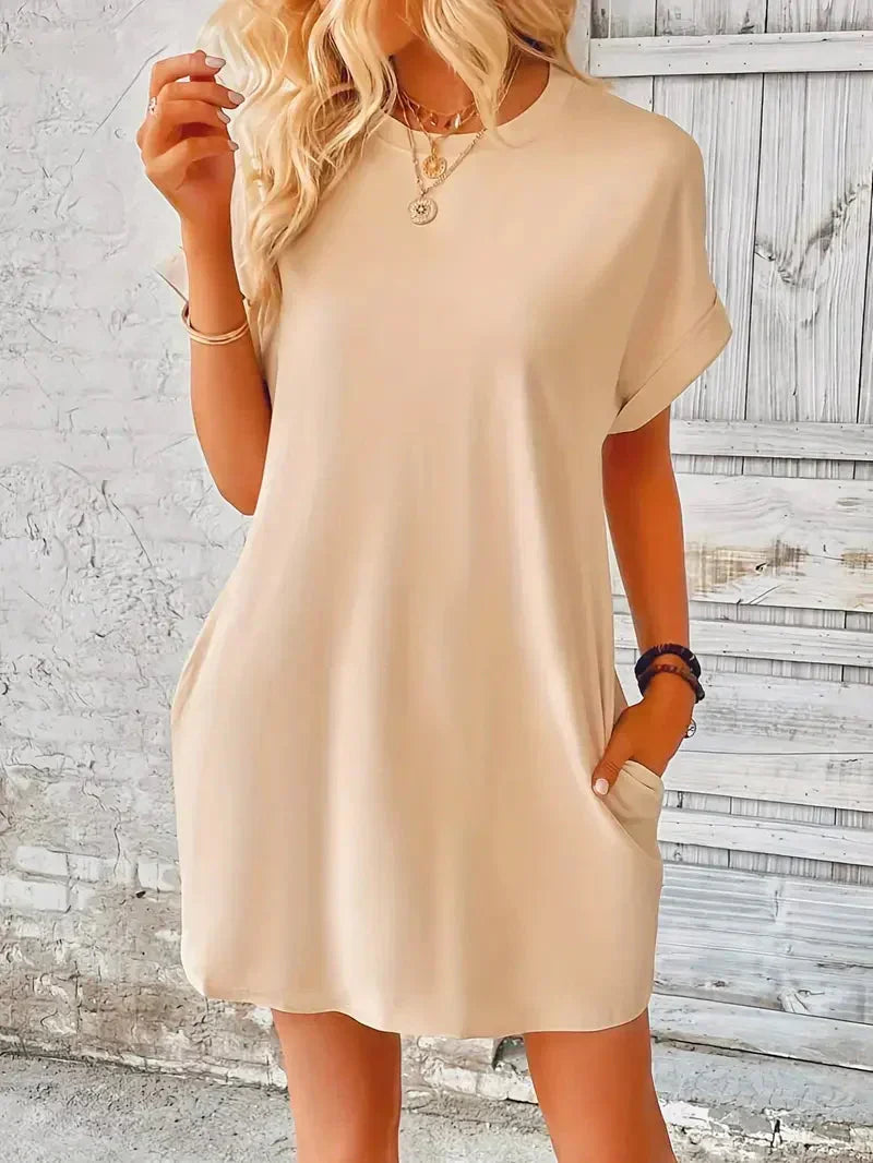 Short Sleeve Crew Neck Pocket T-Shirt Mini Dress - View 10