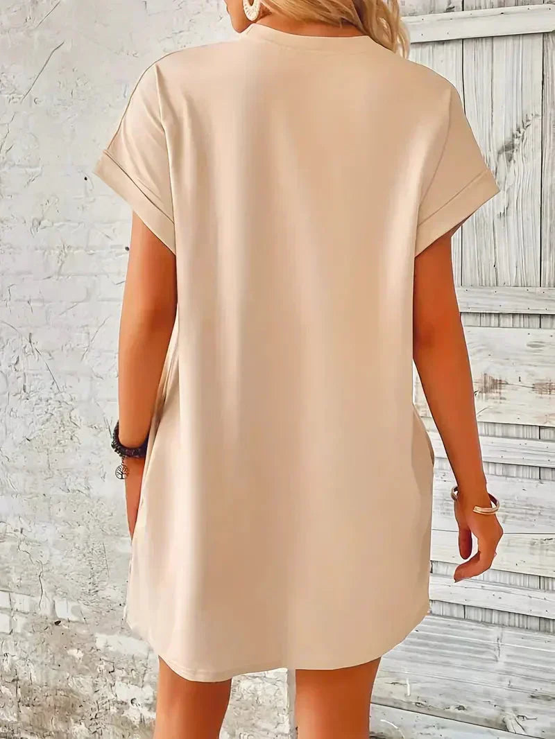 Short Sleeve Crew Neck Pocket T-Shirt Mini Dress - View 3