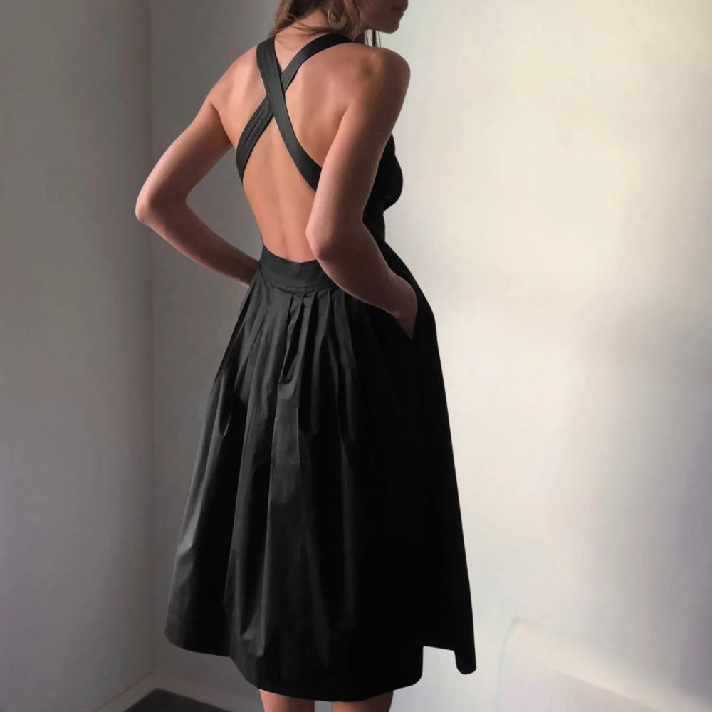 Cross Back High Waist Pleated A-Line Maxi Dress - View 2