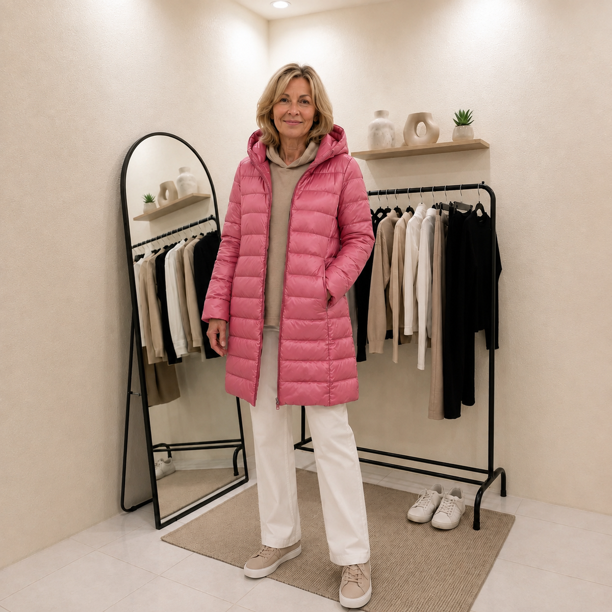 Hooded Zip Front Longline Lightweight Puffer Coat 9