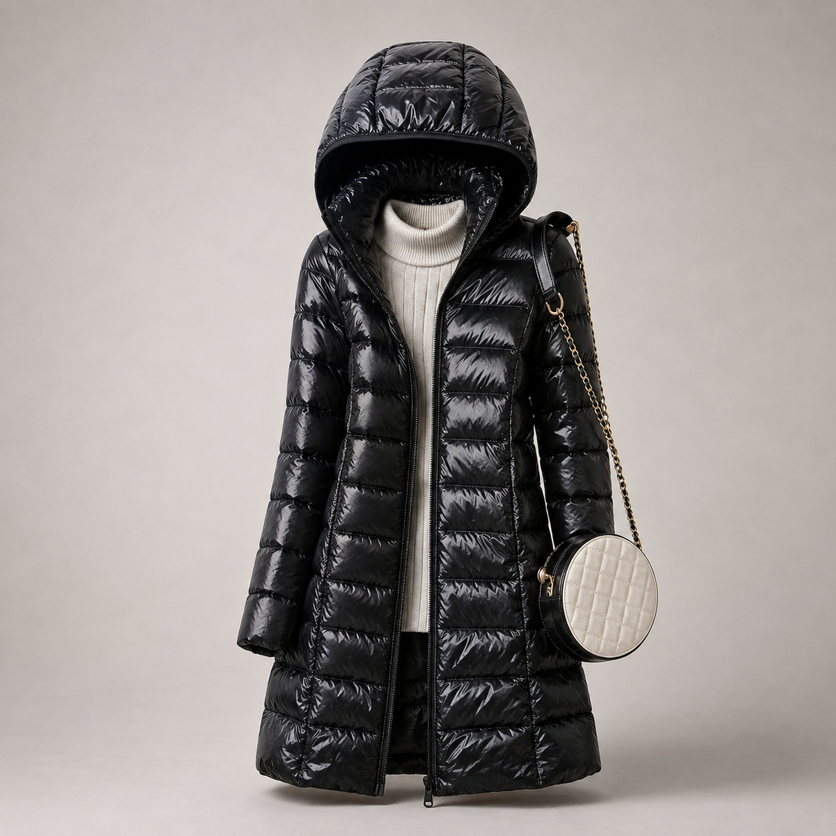Hooded Zip Front Longline Lightweight Puffer Coat 3