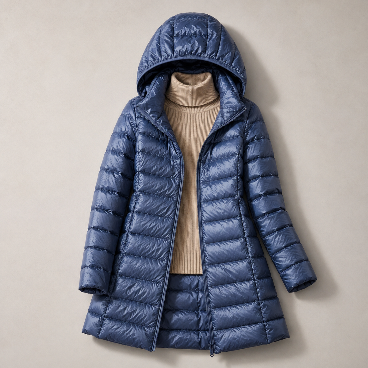 Hooded Zip Front Longline Lightweight Puffer Coat 4