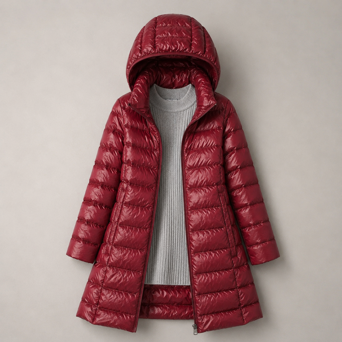 Hooded Zip Front Longline Lightweight Puffer Coat 5