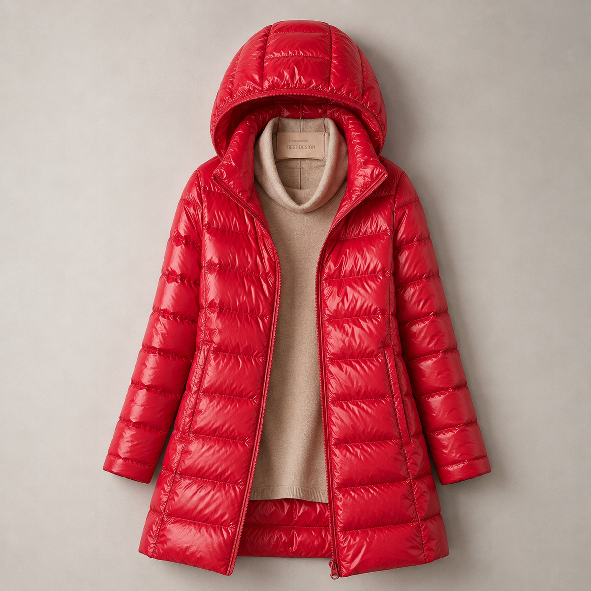 Hooded Zip Front Longline Lightweight Puffer Coat 6