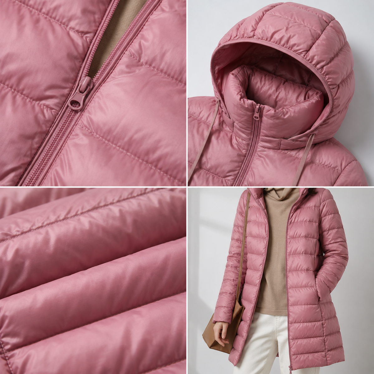 Hooded Zip Front Longline Lightweight Puffer Coat 12