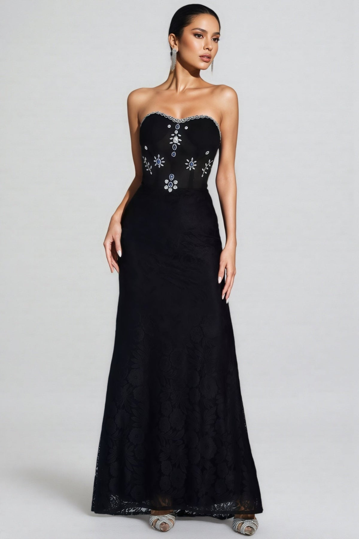 Crystal Embellished Strapless Sweetheart Mermaid Maxi Gown - View 3