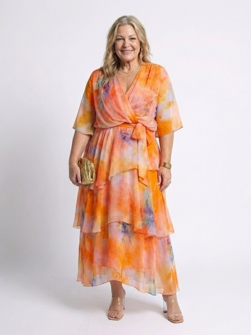 Floral Print V-Neck Flutter Sleeve Tiered Chiffon Maxi Dress 8