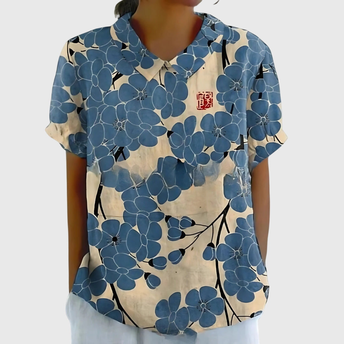 Botanical Floral Print Short Sleeve Tunic Top 16