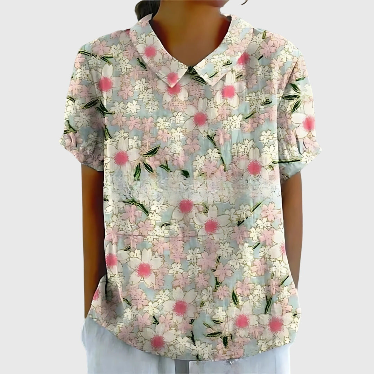 Botanical Floral Print Short Sleeve Tunic Top 5