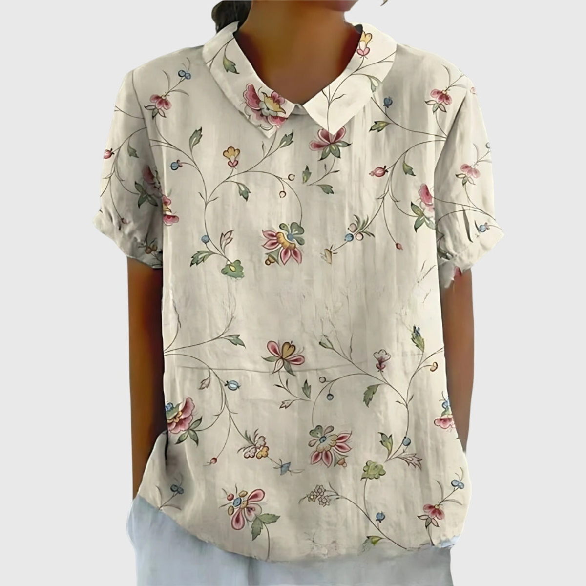 Botanical Floral Print Short Sleeve Tunic Top 7