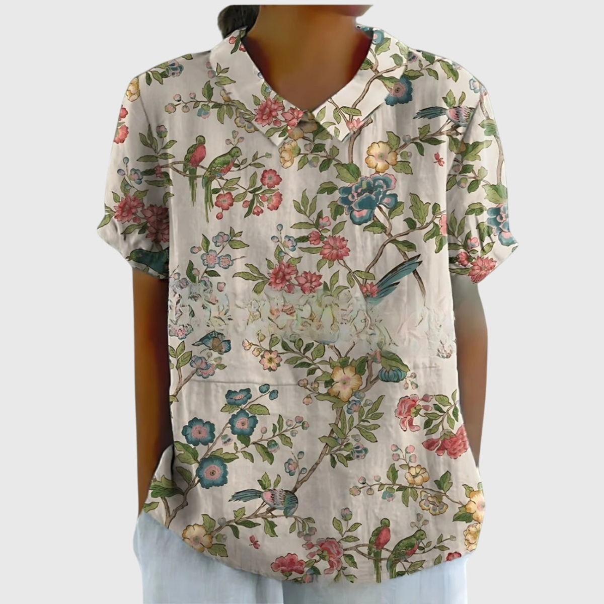 Botanical Floral Print Short Sleeve Tunic Top 8