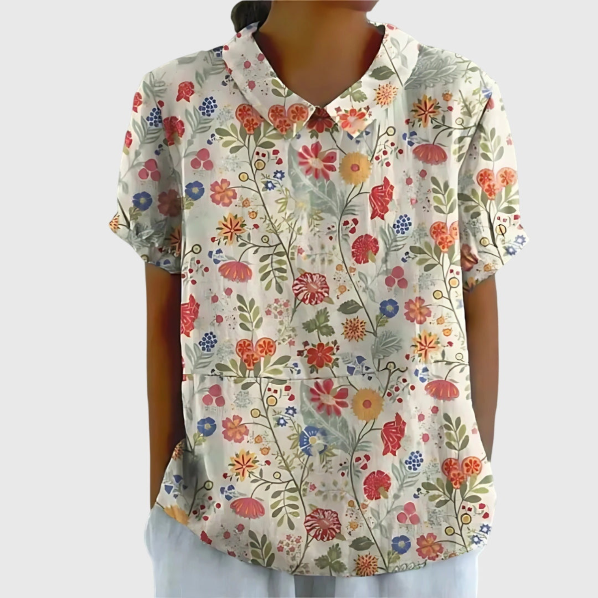 Botanical Floral Print Short Sleeve Tunic Top 9