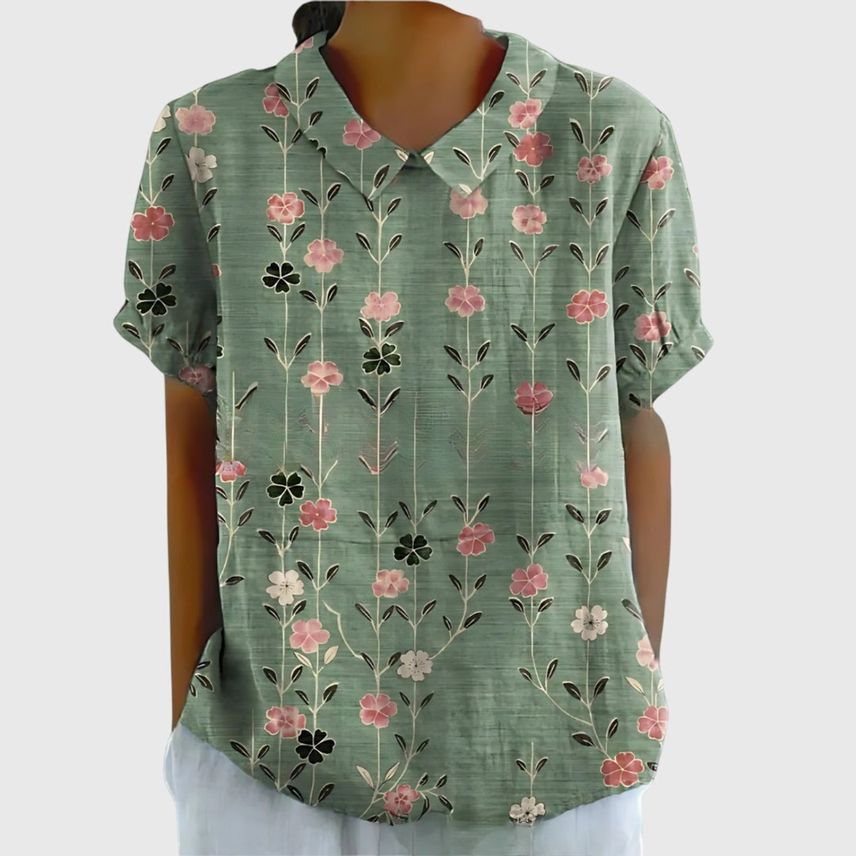 Botanical Floral Print Short Sleeve Tunic Top 11