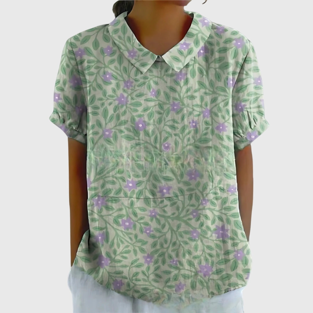 Botanical Floral Print Short Sleeve Tunic Top 12
